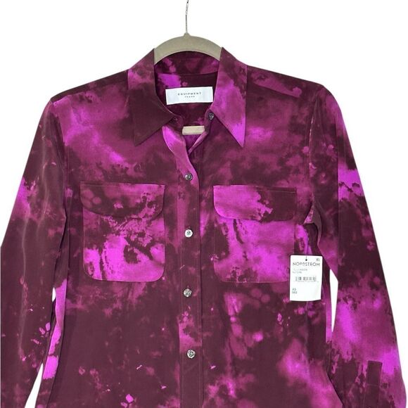 Equipment Signature Purple Pattern Silk Long Sleeve Top| Size XS - Picture 3 of 6